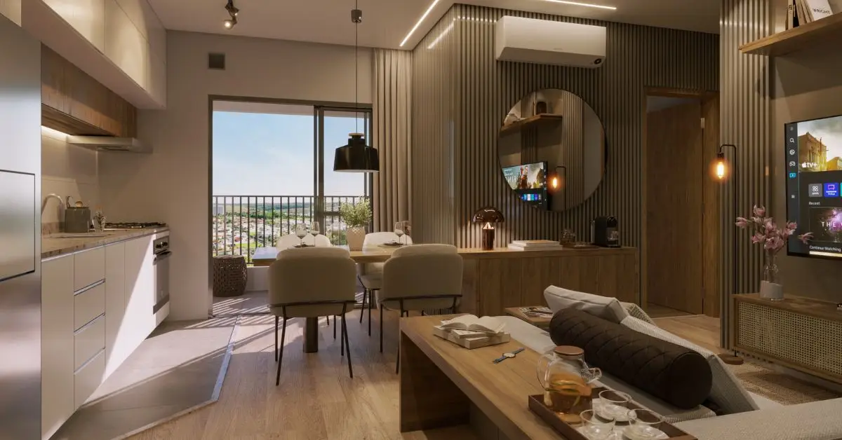 Apartamento 2 quartos na Miguel Petroni - sala e cozinha integradas